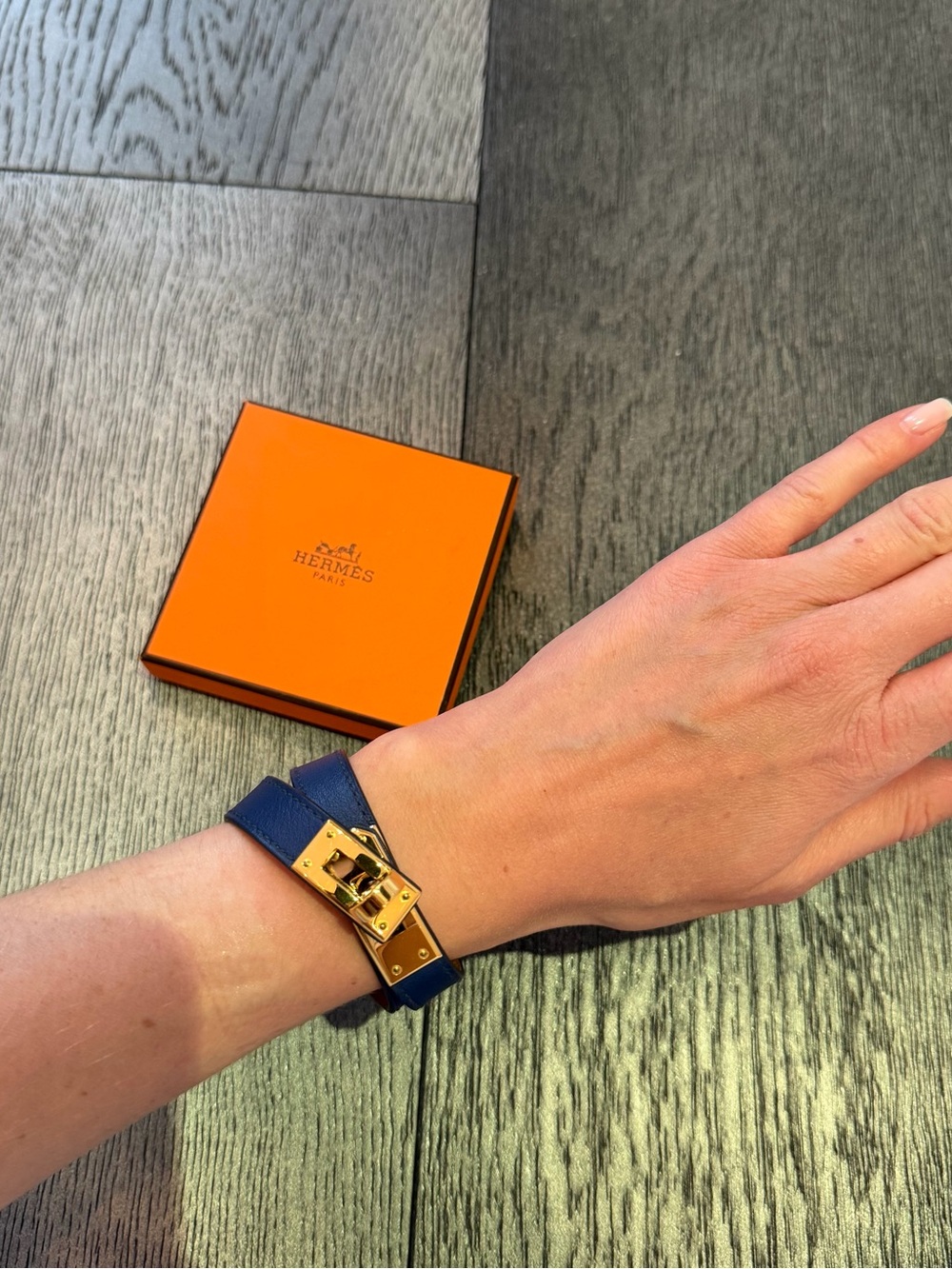 Blue Double Tour Kelly Bracelet with Gold Hardware